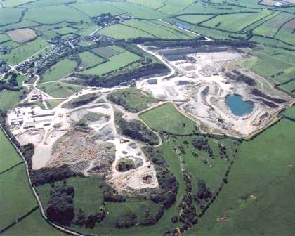 Aerial view of quarry and village
